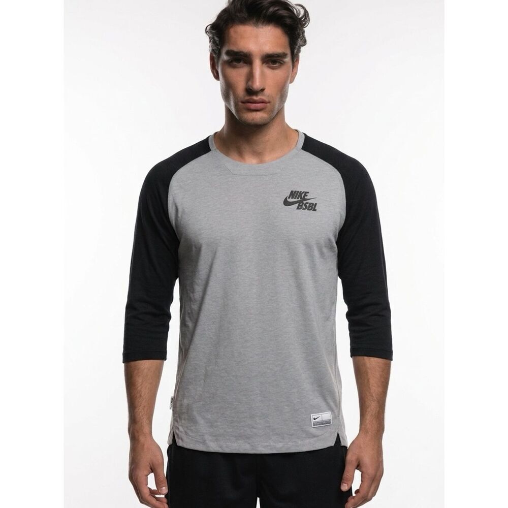 NIKE | BSBL Gray & Black Raglan Style Baseball Tee Men’s Size Small